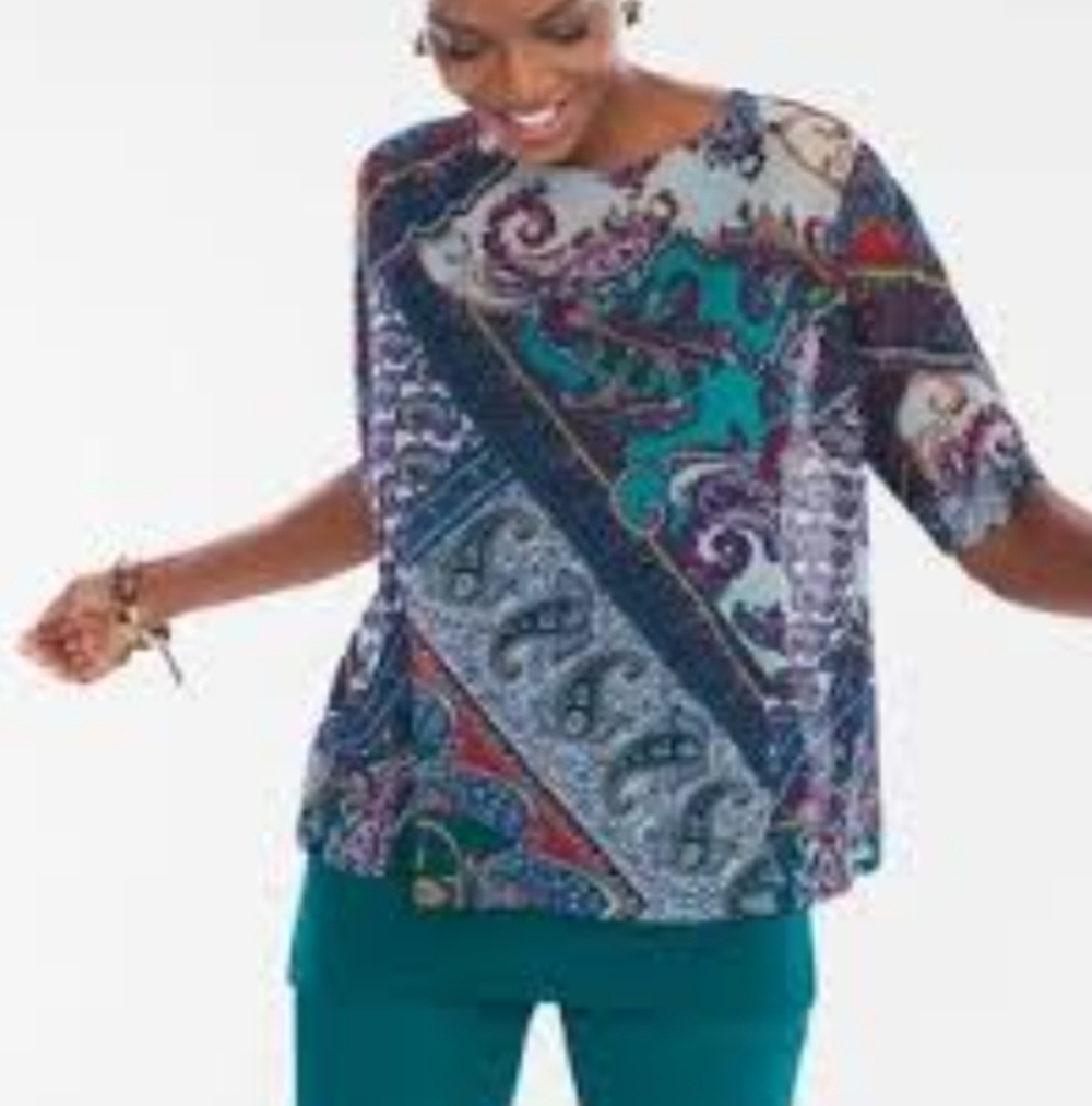 Chico's Women's Multicolor Paisley Print Overlay Top Size (1)
